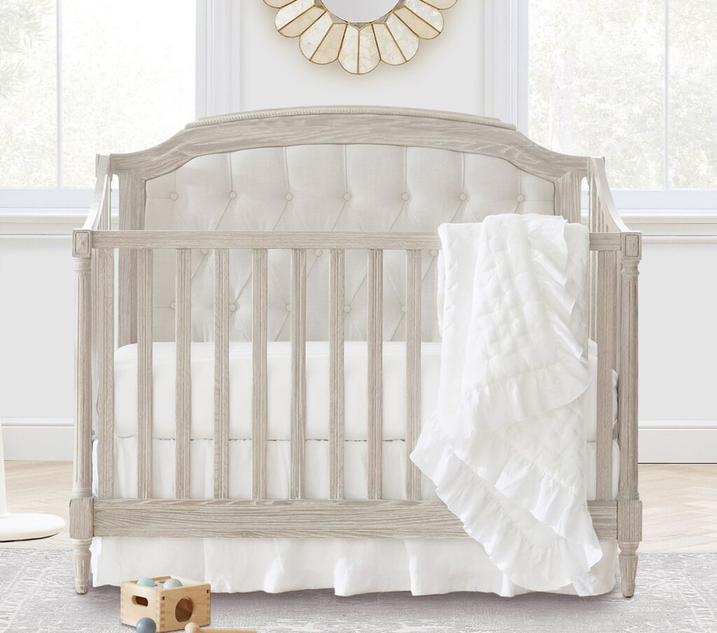 pottery barn blythe upholstered crib