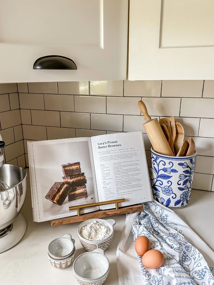 cookbook on cookbook stand for farmhouse kitchen decor idea