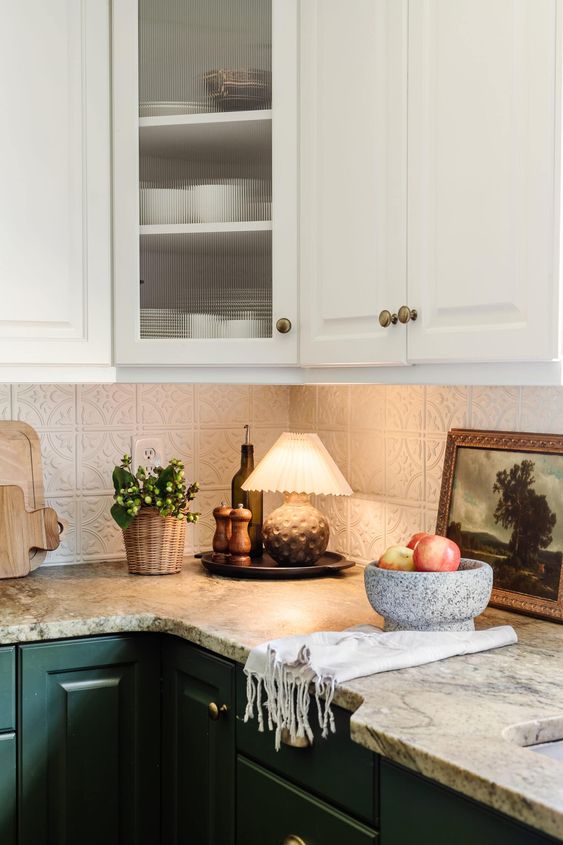 lamp below kitchen shelves