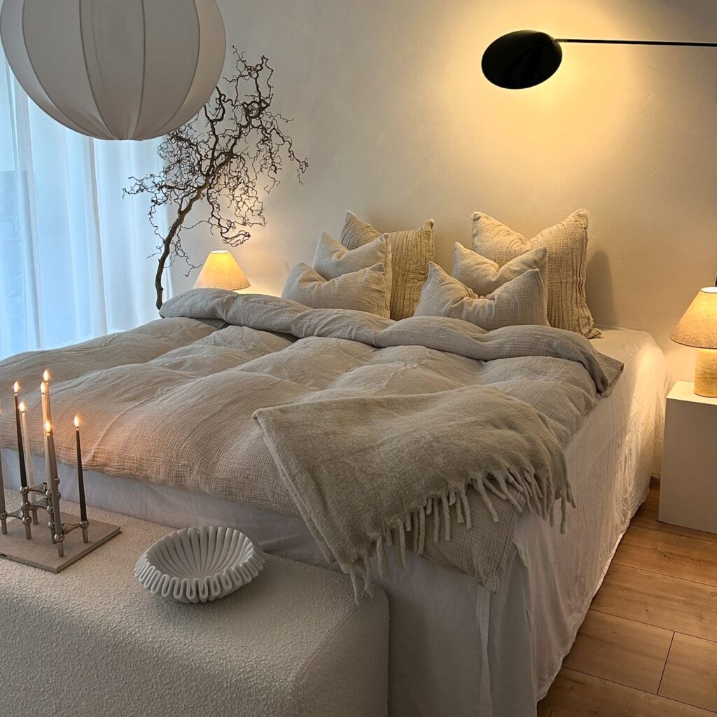 17 Stunning White Bedroom Ideas For A Minimal and Clean Aesthetic 16 plush beige bed sheets