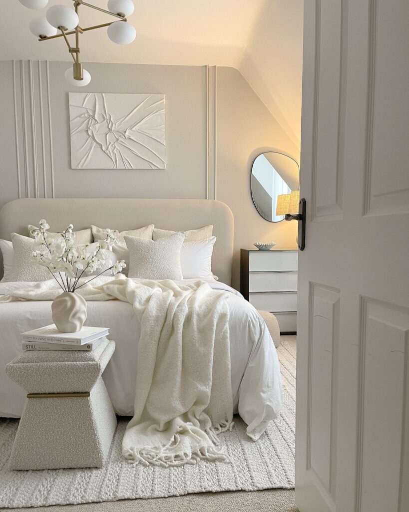 17 Stunning White Bedroom Ideas For A Minimal and Clean Aesthetic 15 smooth white bed frame and white texture