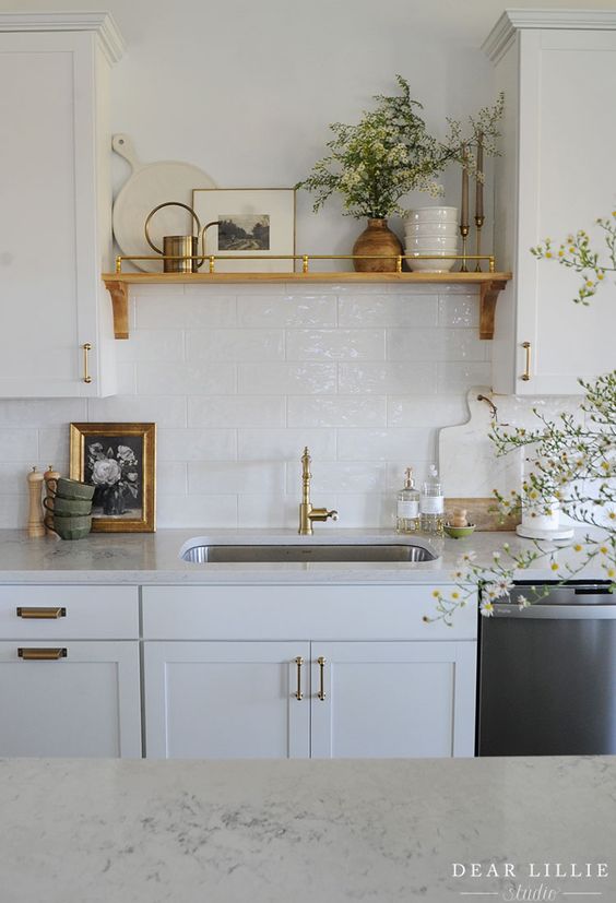 20 Kitchen Shelf Decor Ideas You'll Want To Try Right Now 2 wood and gold kitchen shelf decor