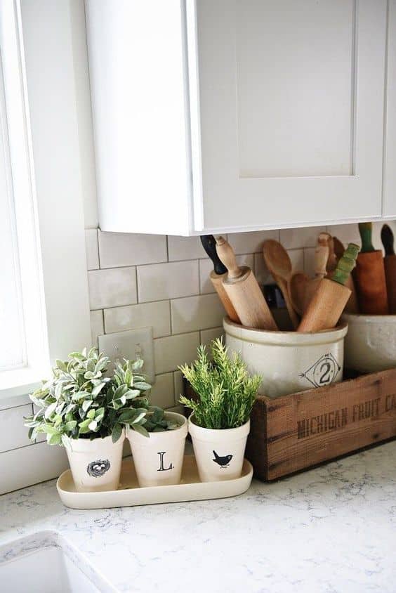 wooden box on kitchen countertop farmhouse kitchen decor ideas