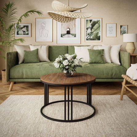 Circular Wooden Table with Transparent Vase