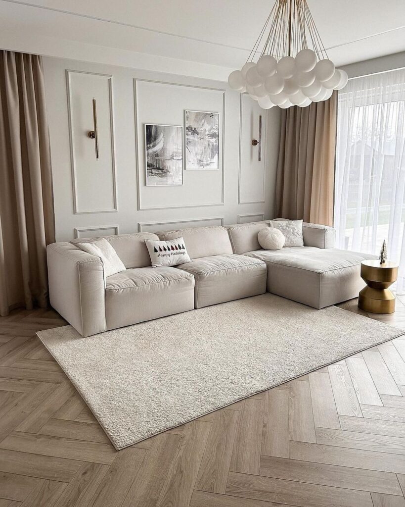 18 Minimal Beige Living Room Ideas 17 Modern Bubble Chandelier