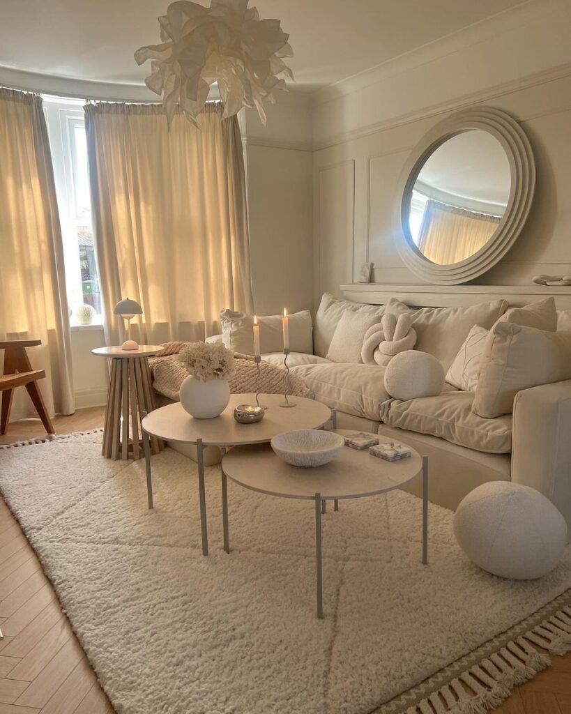 18 Minimal Beige Living Room Ideas 23 Wooden Circular Mirror