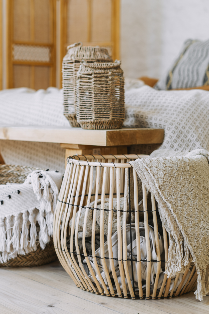11.Handmade Woven Storage Decor in Organic Modern Bedroom