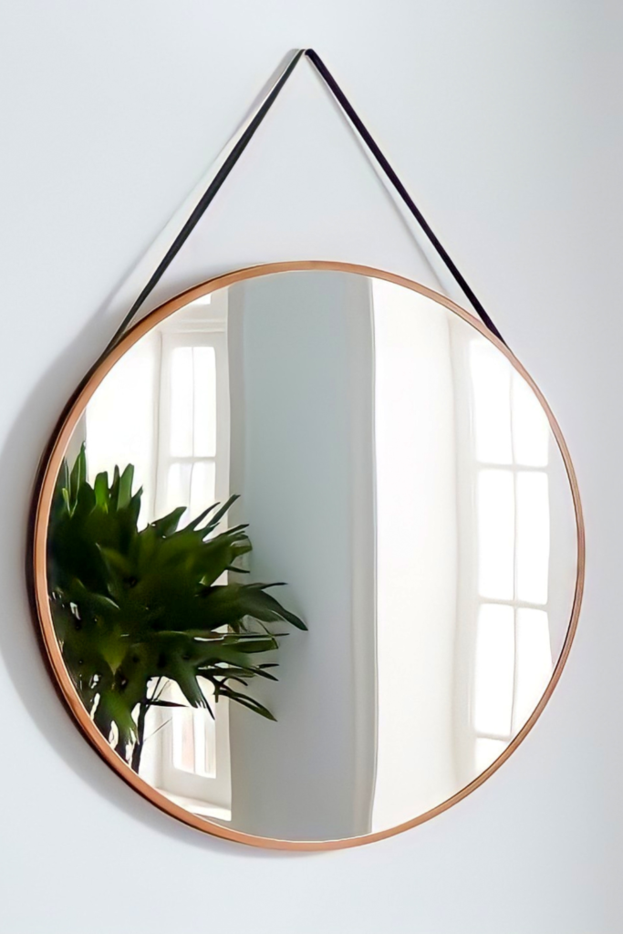 15.Wooden Round Mirror in Organic Modern Bedroom