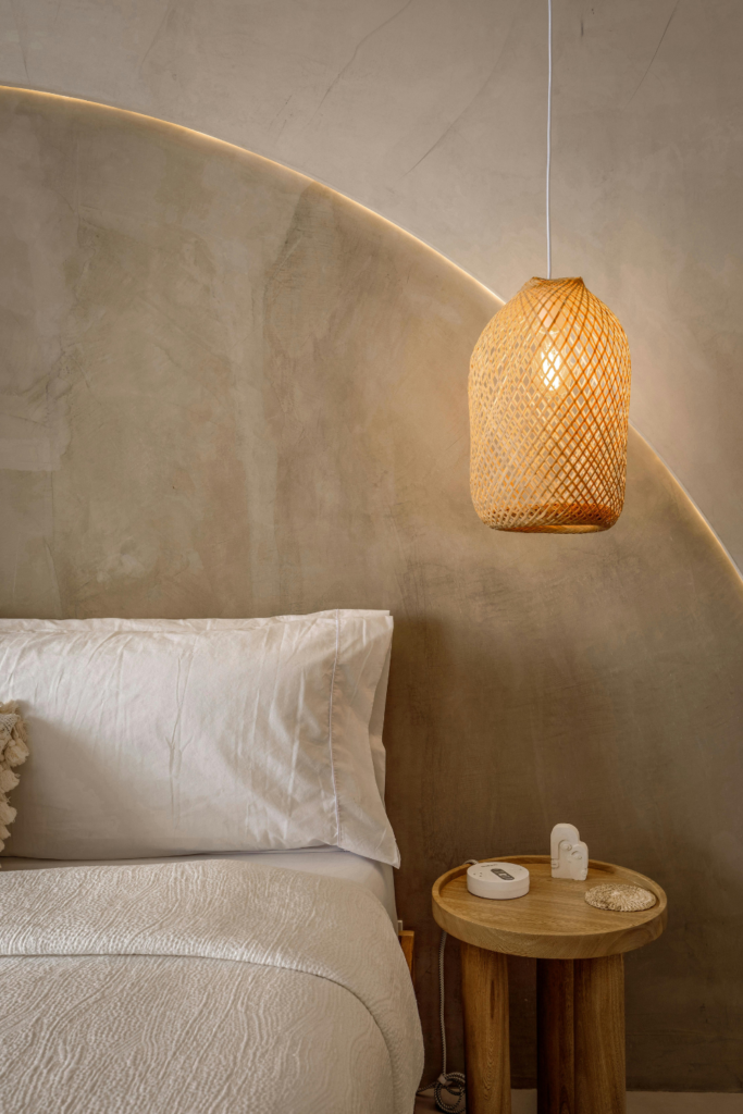 6.Marble Headboard and Wood Organic Modern Bedroom
