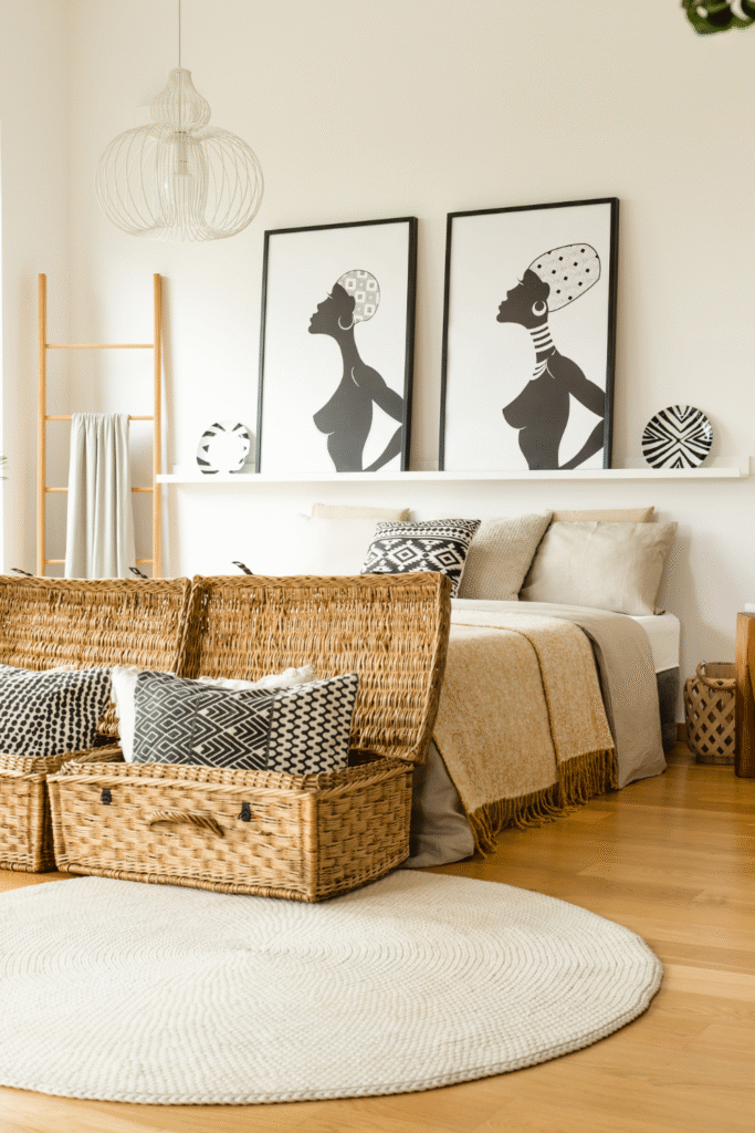 18 Simple Bedroom Decor Ideas For a fresh Look 28 14. Keep it Tidy with Chic Storage Baskets