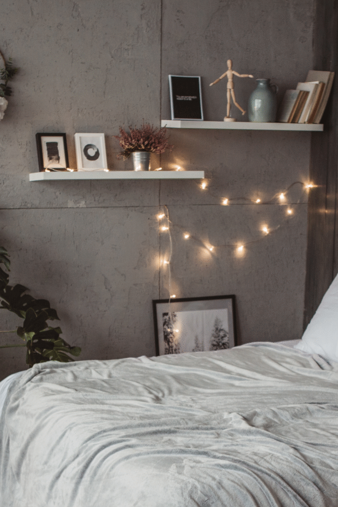 18 Simple Bedroom Decor Ideas For a fresh Look 14 7. Add Wall Shelves