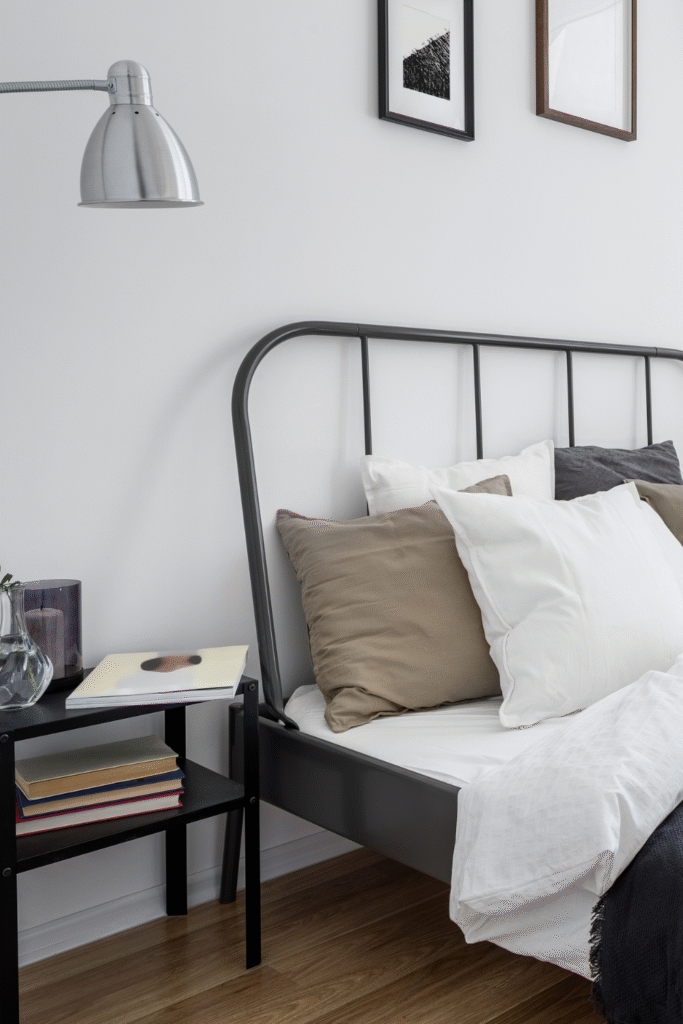 18 Beautiful Guest Room Designs 6 3. deas Shiplap walls plaid throw pillows black metal bedframe and a barn style sliding door