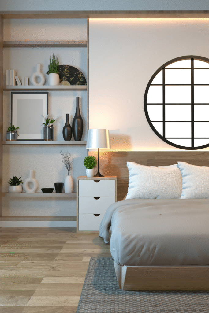 10. Japanese Zen Minimalist Shelf Decor
